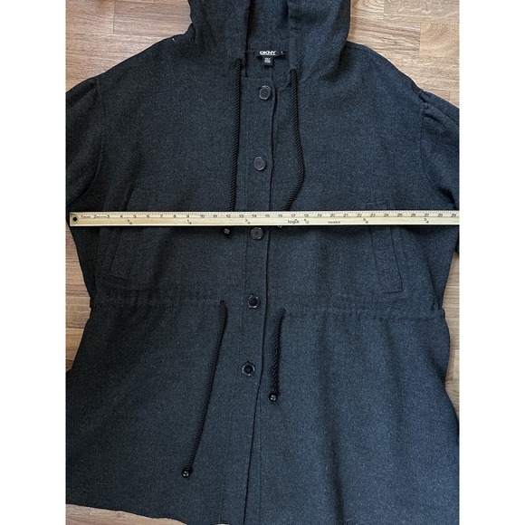 DKNY Womens Oversized Hooded Pea Coat Size L Gray Wool Lagenlook Quiet Luxury - Picture 10 of 11